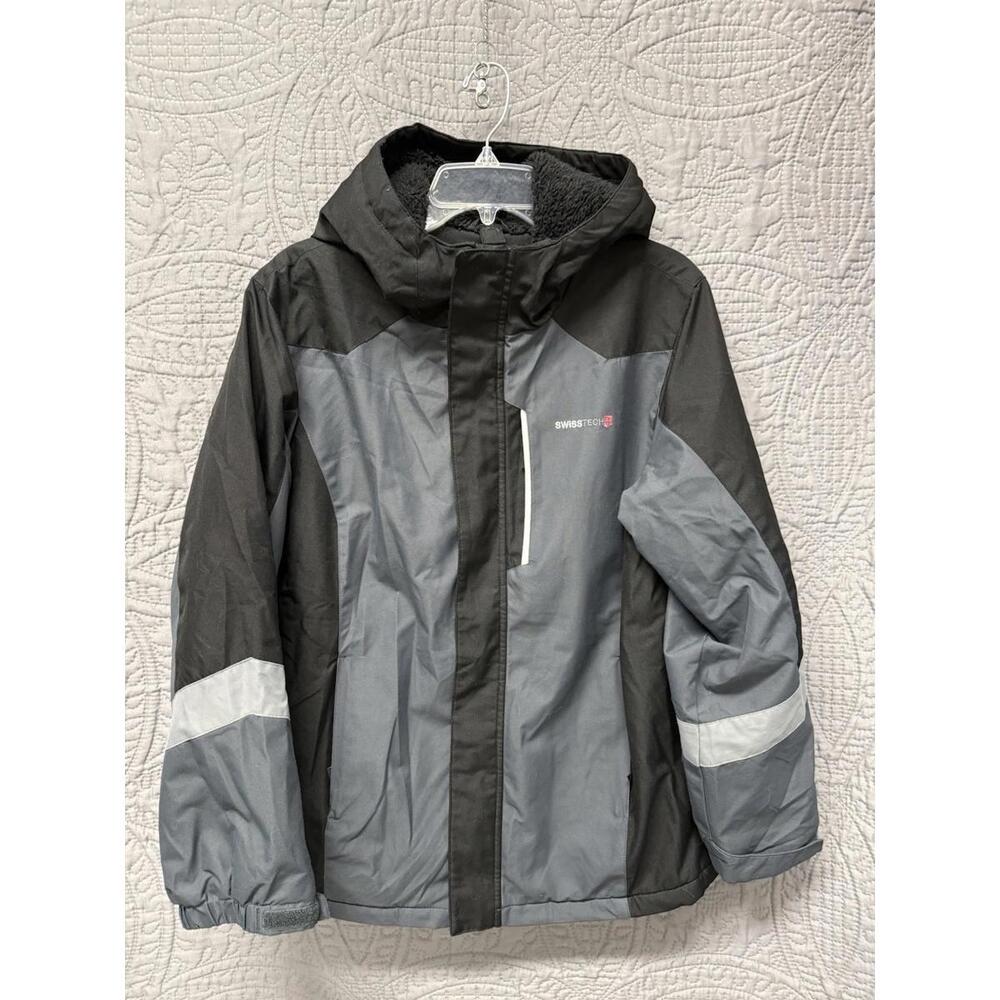 Swiss Tech Black Gray Full Zip Hooded Jacket Coat Youth XXL  18‎